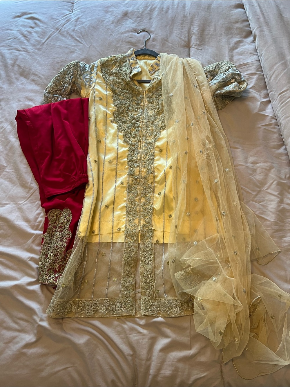 Embroidered Yellow & Gold Traditional Tunic with Sheer Dupatta